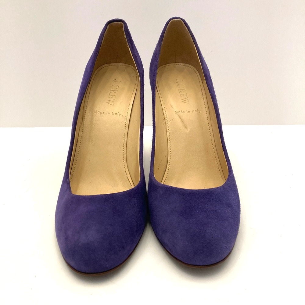 J. Crew Suede Pumps Purple Leather Womens 8.5 Stiletto Round Toe‎ Made Italy - Picture 3 of 11
